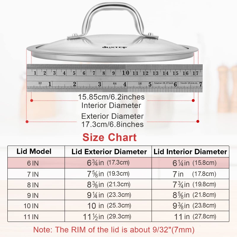 Duxtop Cookware Glass Replacement Lid (Exterior Diameter: 6-3/4inch, Interior Diameter: 6-1/4inch) - Image 4